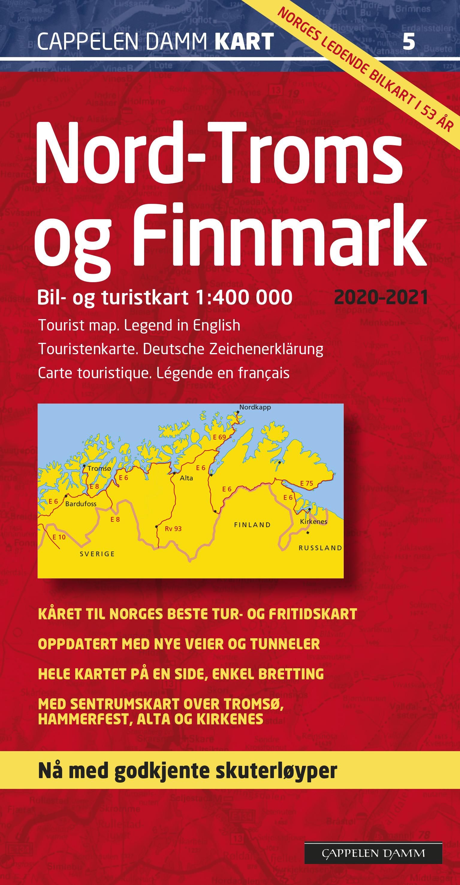 "Nord-Troms og Finnmark 2020-2021 - bil- og turistkart = tourist map = Touristenkarte = carte touristiquem" 