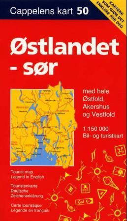 "Østlandet sør - med hele Østfold, Akershus og Vestfold : bil- og turistkart = tourist map = touristenkarte = carte touristique" 