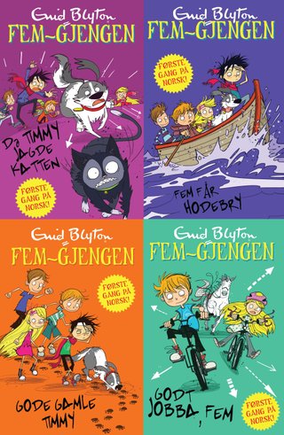 "Fem-gjengen ; Da Timmy jagde katten ; Fem får hodebry ; Godt jobba, Fem ; Gode, gamle Timmy - illustrert lesepakke :  :  :  :" av Enid Blyton