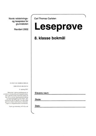 Leseprøve 8. klasse - norsk rettskrivings- og leseprøve for grunnskolen