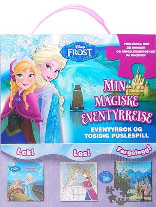 "Frost. Min magiske eventyrreise. Eventyrbok og tosidig puslespill. Lek, les og fargelegg! Puslespill med 36 brikker og fargeleggingsbilde på baksiden" av Disney