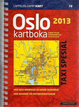 "Oslokartboka 2013 Med hele Akershus og Nedre Buskerud, Med nummer på motorveikryssene - Register med 26 000 navn - Taxiutgave - 28. reviderte utgave" av Kjell Rønneberg