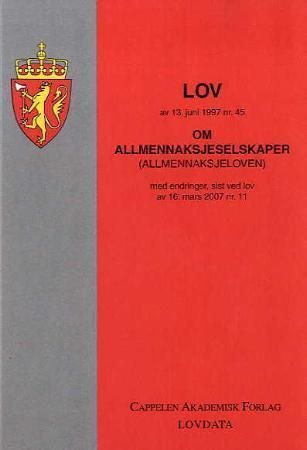 Lov om allmennaksjeselskaper (allmennaksjeloven) av 13. juni 1997 nr. 45 - med endringer, sist ved lov av 16. mars 2007 nr. 11