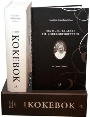 "Stor kokebok for større og mindre husholdninger - koking, bakning, syltning, råsyltning, vinlegning, slaktning, hermetikk, sykekost og dietkost, menyer, anretning" av Henriette Schønberg Erken