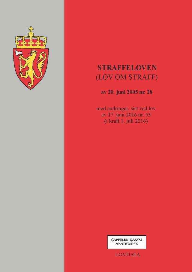 "Straffeloven - (lov om straff) av 20. mai 2005 nr.28 : med endringer, sist ved lov av 17. juni 2016 nr. 53 (i kraft 1. juli 2016)" av Norge