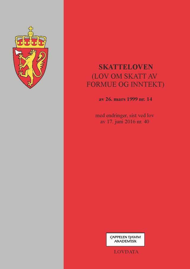 "Skatteloven - (lov om skatt av formue og inntekt) av 26. mars 1999 nr. 14 : med endringer, sist ved lov av 17. juni 2016 nr. 40" av Norge