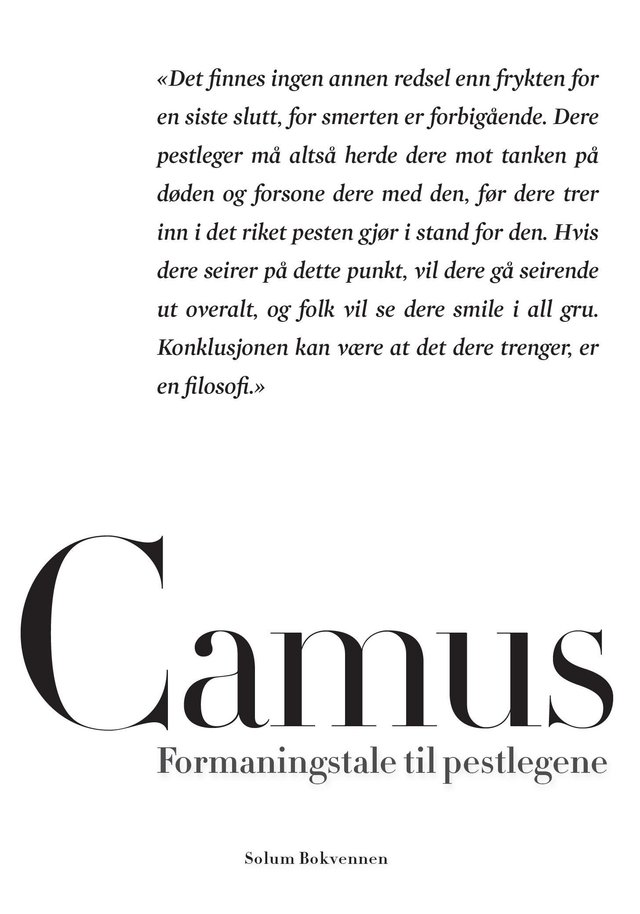 "Formaningstale til pestlegene" av Albert Camus