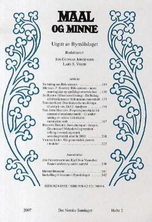 "Maal og minne. Hefte 2-2007" av Jon Gunnar Jørgensen