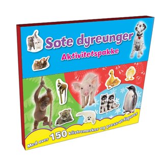 Søte dyreunger. Aktivitetspakke med 3 bøker, press-ut-figurer og 150 klistremerker