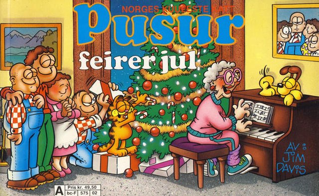 "Pusur feirer jul" av Jim Davis